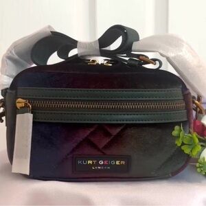 KURT GEIGER ~ London Dark Monochromatic Small Crossbody Bag w/Brass Hardware